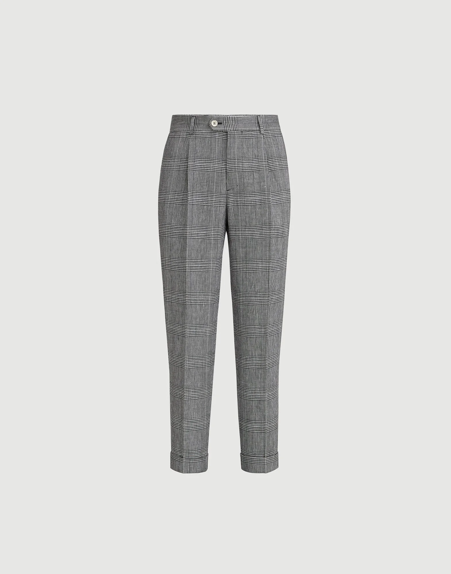 Cotton and linen Prince of Wales trousers with pleat - 1