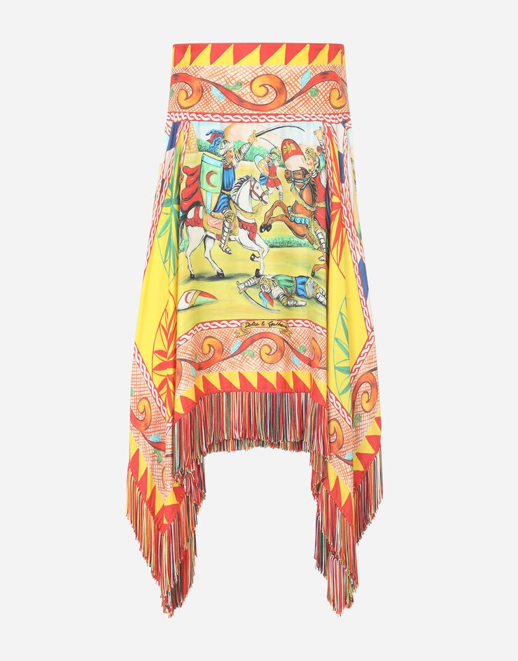 Short Carretto-print twill skirt with fringing - 3