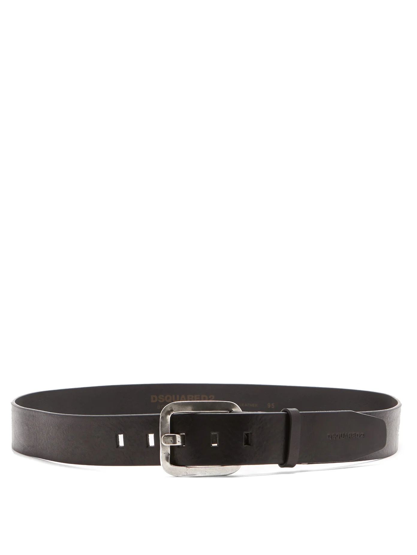 Square-buckle leather belt - 4