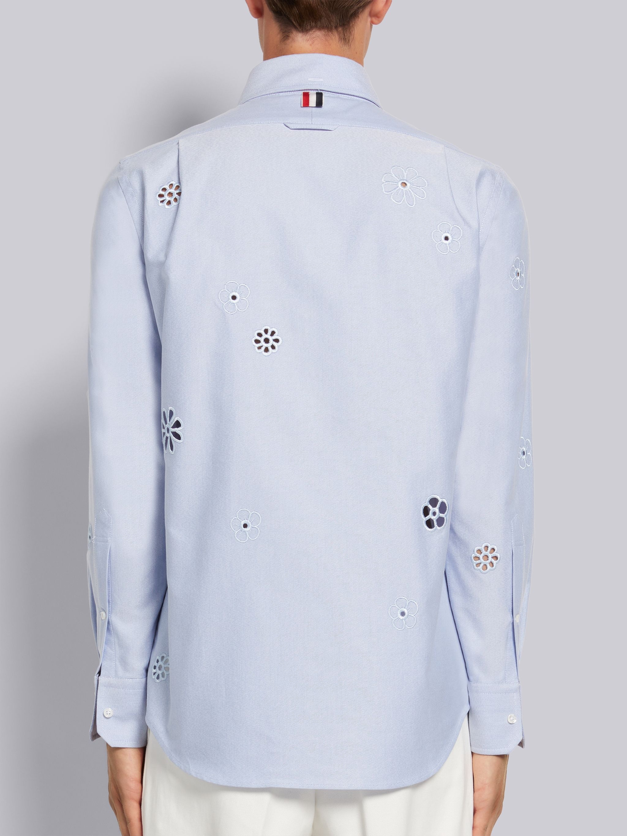 Light Blue Floral Broderie Anglaise Straight Fit Shirt - 4