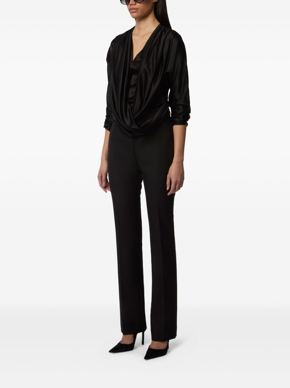 draped V-neck top - 3