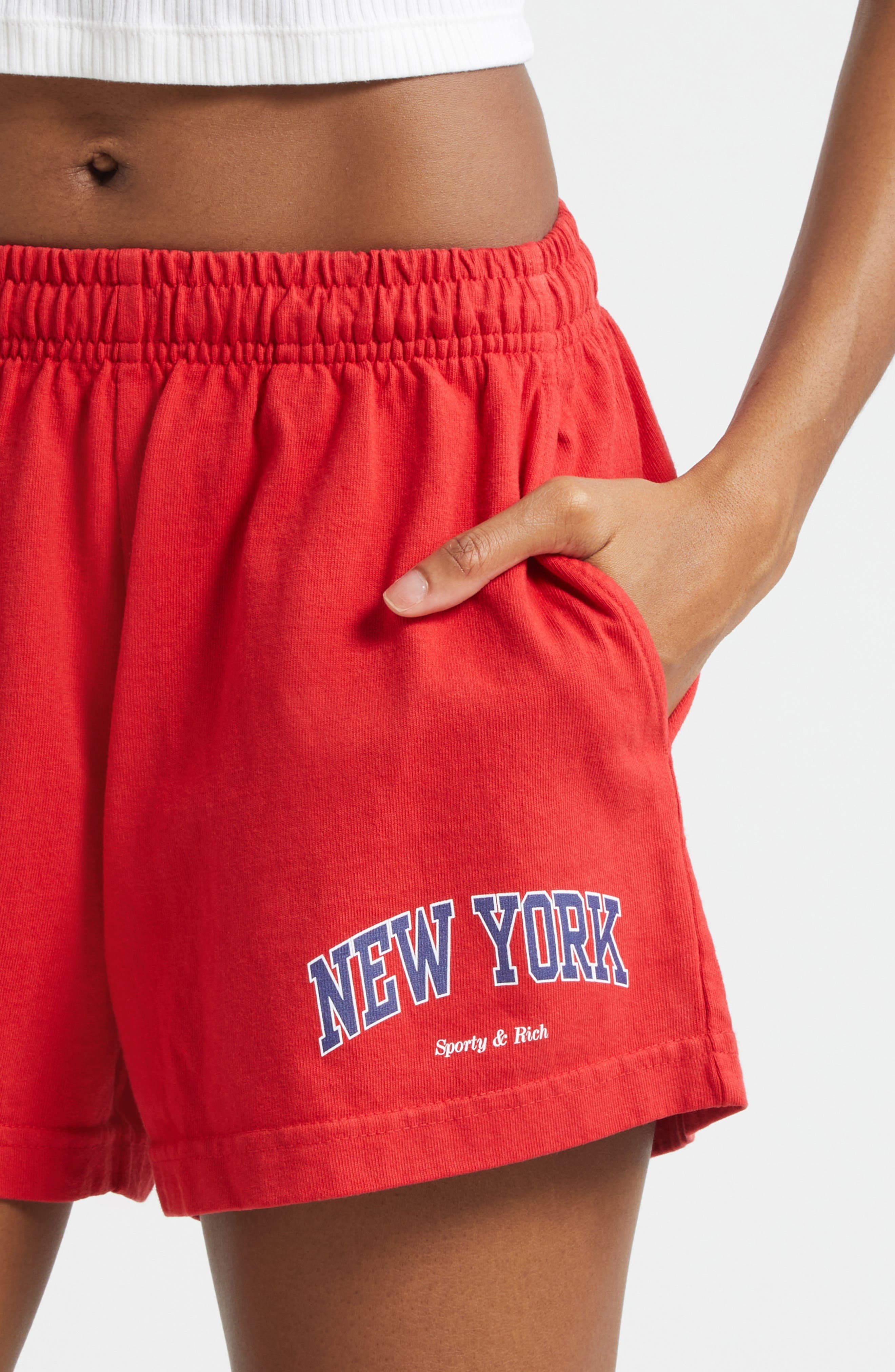 Sporty & Rich New York Ivy Disco Graphic Cotton Sweat Shorts in Ruby at Nordstrom - 4