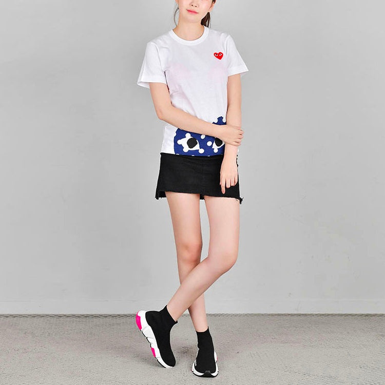 (WMNS) COMME des GARCONS PLAY Polka Dot Half Heart Tee 'White Blue' AZ-T235-051-1 - 6