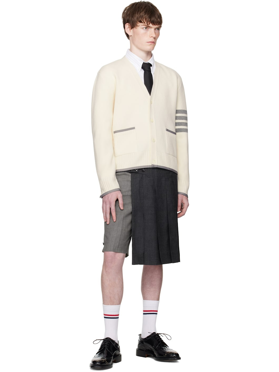 Off-White Milano Stitch Merino Wool 4-Bar V-Neck Cardigan - 4