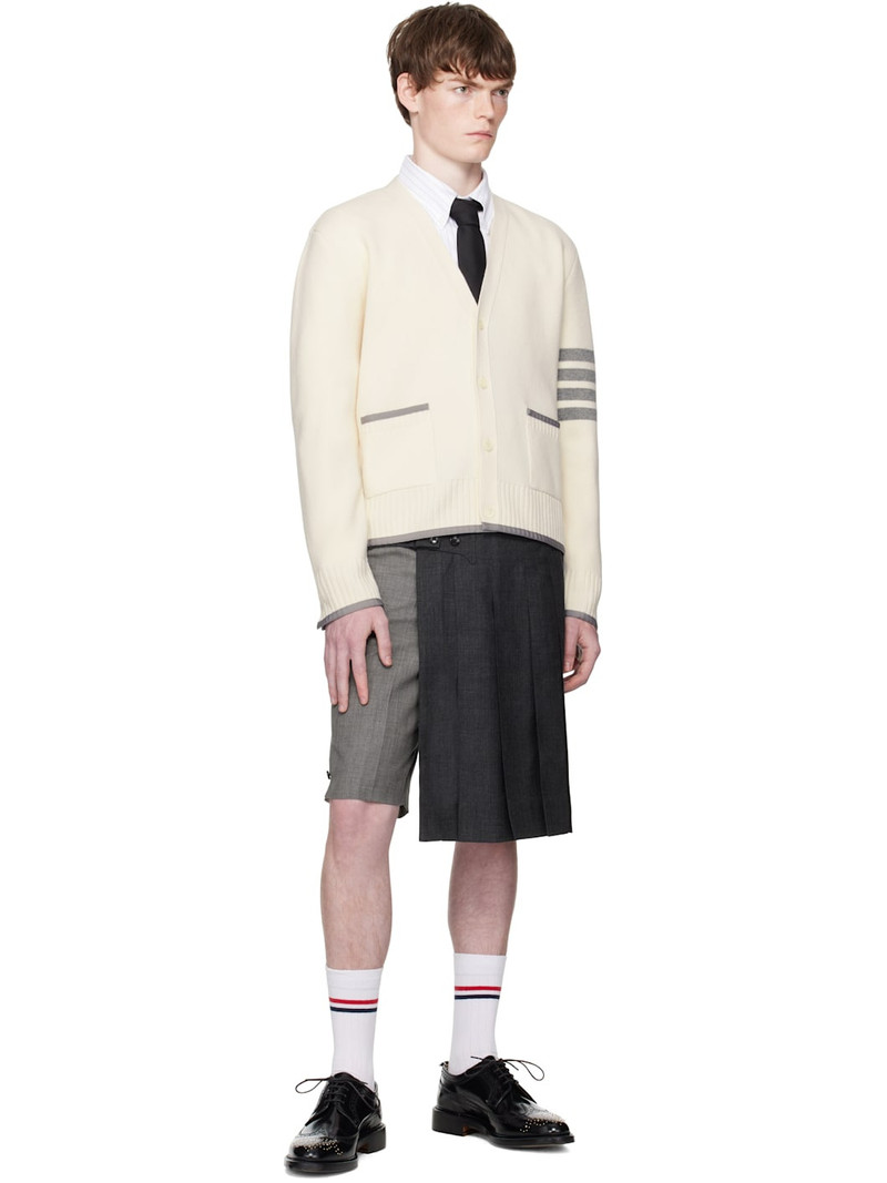 Thom Browne Off-White Milano Stitch Merino Wool 4-Bar V-Neck Cardigan outlook