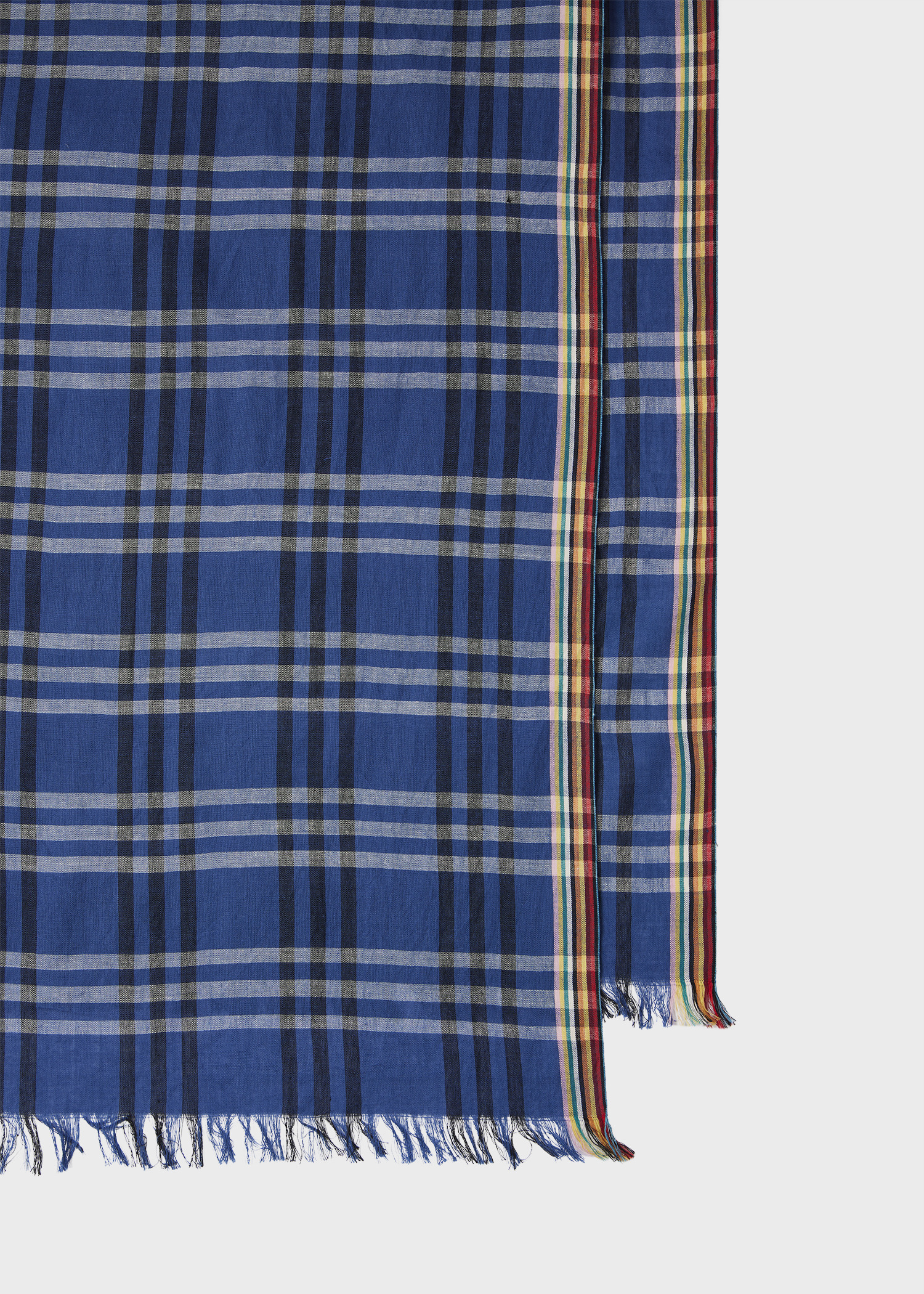 Blue 'Signature Stripe' Check Scarf - 2
