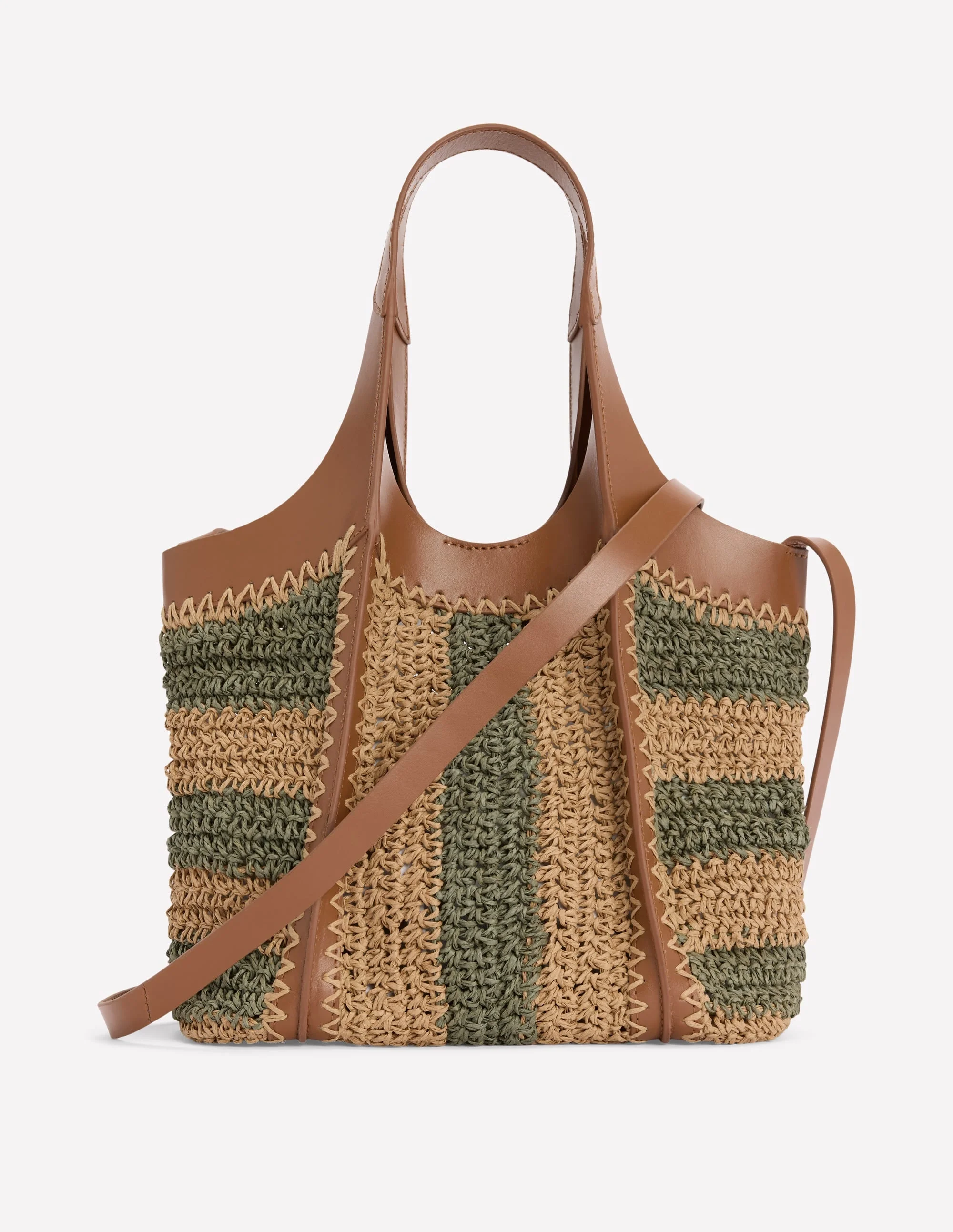 Mini Straw Tote-Khaki/Natural Stripe - 1