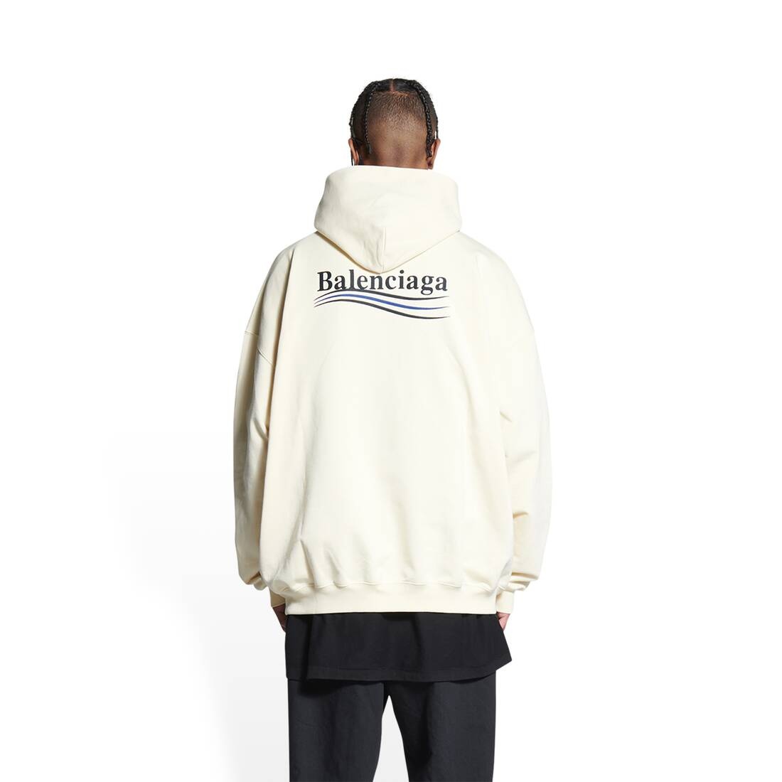 BALENCIAGA Men's Political Campaign Hoodie Large Fit in Blue