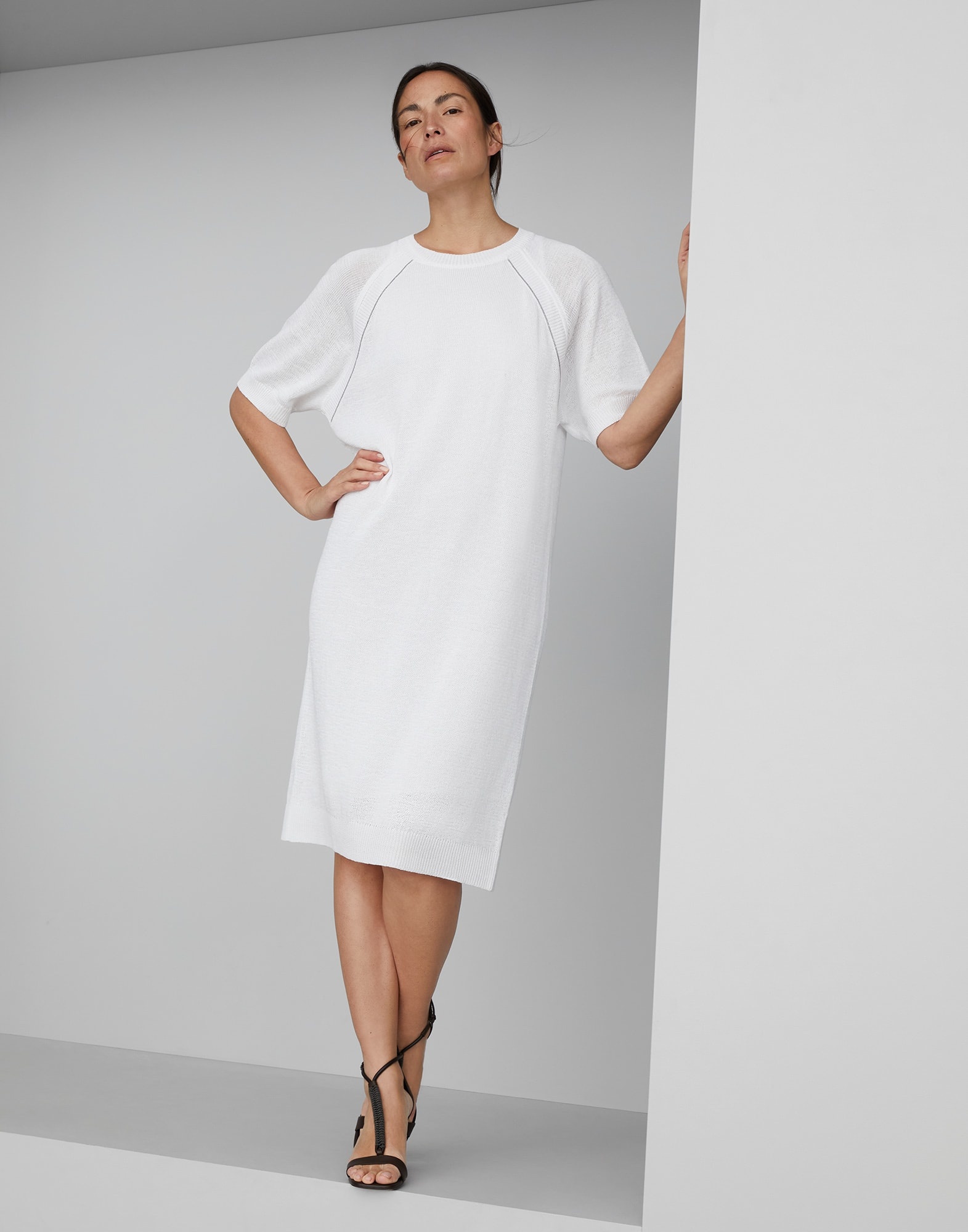 Cotton knit dress with shiny piping - 1