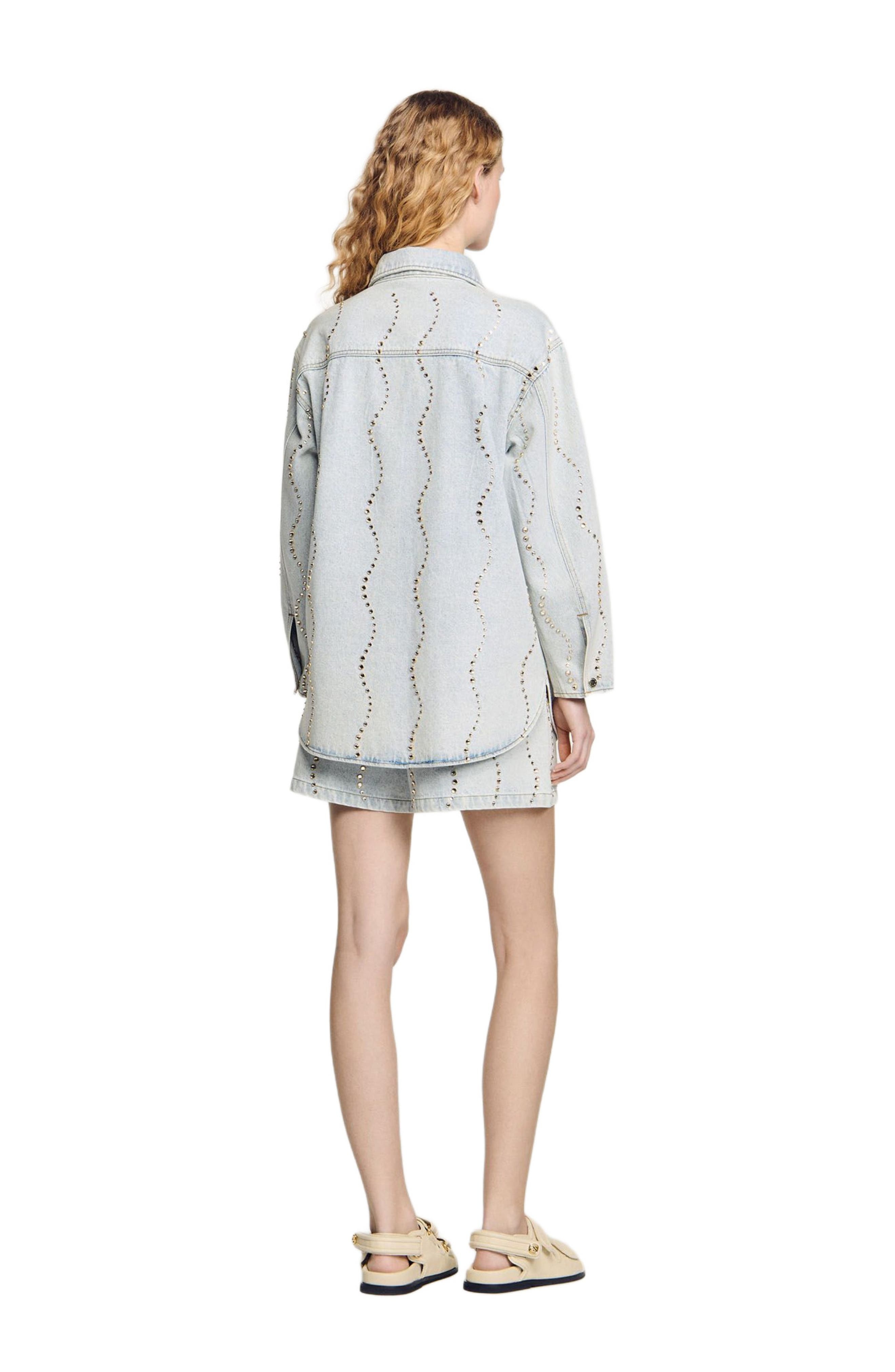 SANDRO Denim shirt with rhinestones in Light Bu Jean at Nordstrom - 2