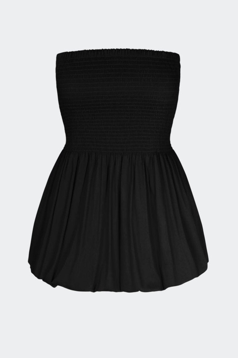 Via Smocked Mini Dress in Black 1