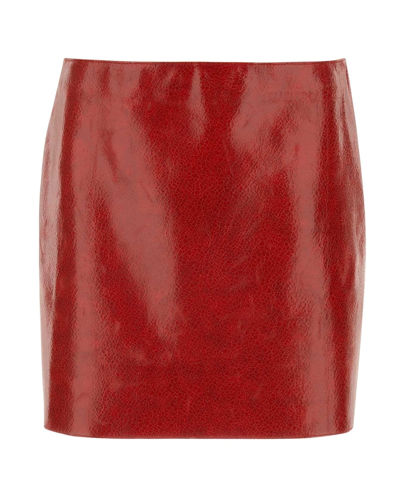 Red Leather Mini Skirt - 1