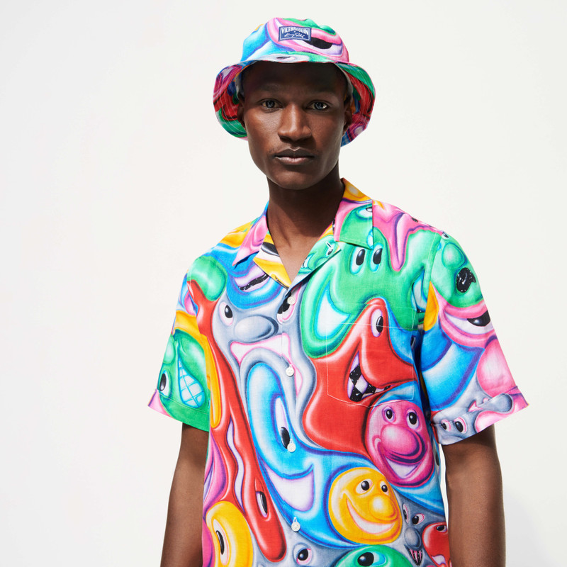 Vilebrequin Men Linen Bowling Shirt Faces In Places - Vilebrequin x Kenny Scharf outlook
