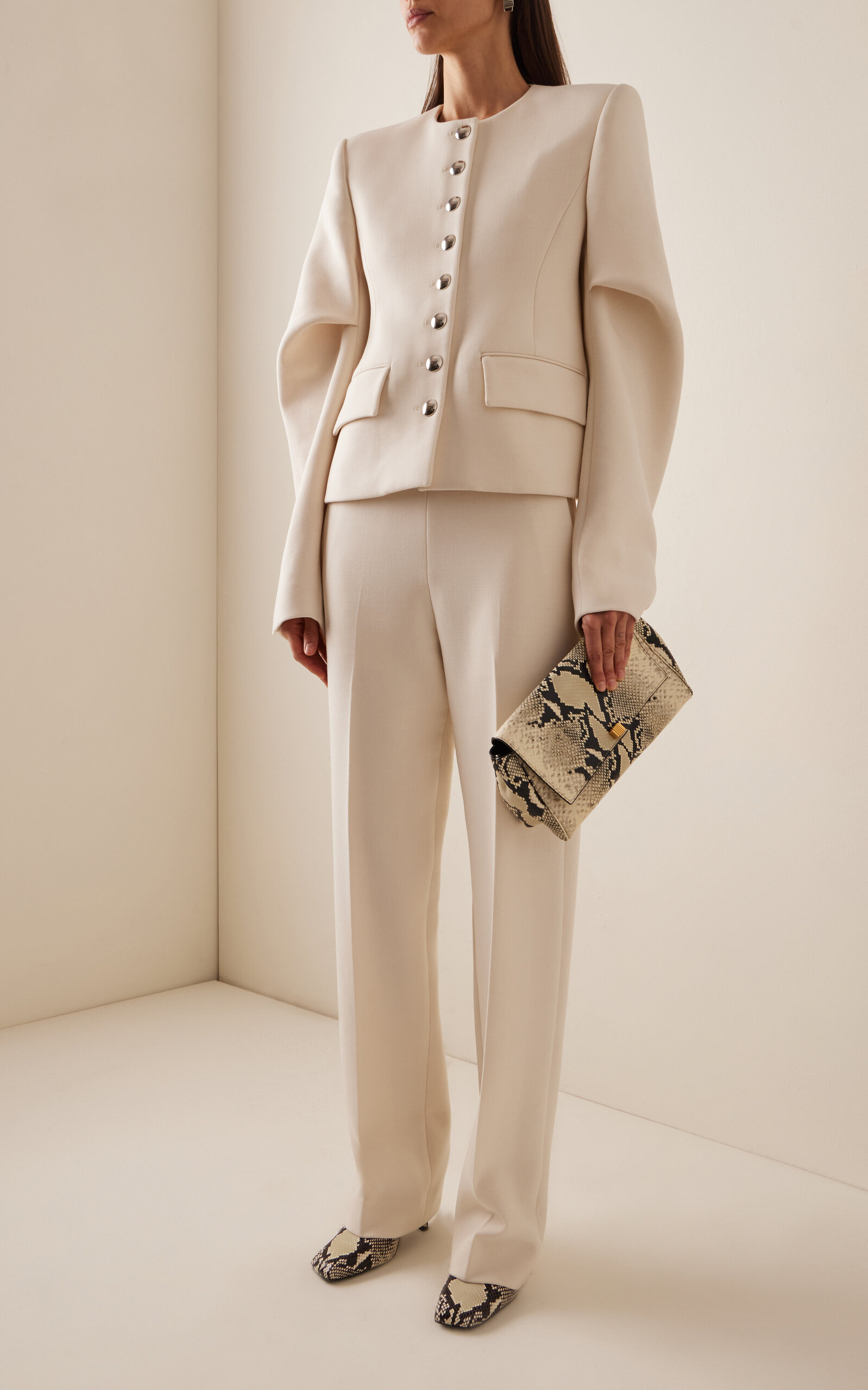 Darlman Buttoned Draped Woven Jacket ivory - 3