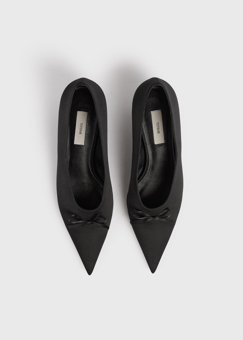 Bow satin kitten pumps black 4