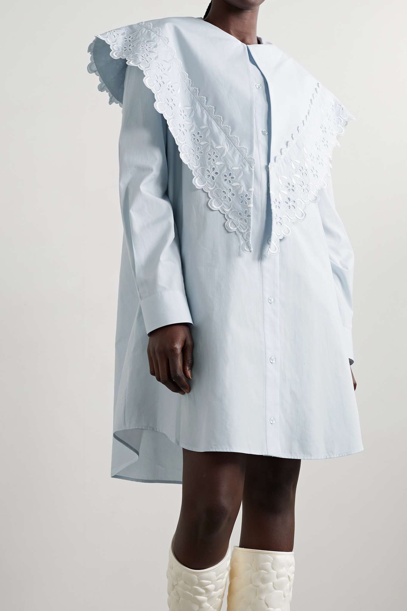 Broderie anglaise-trimmed cotton-poplin shirt dress - 3