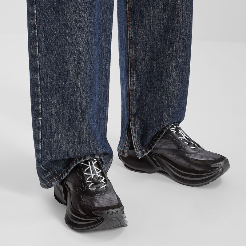 FENDI Fendi F-Light Black leather and mesh low-tops outlook