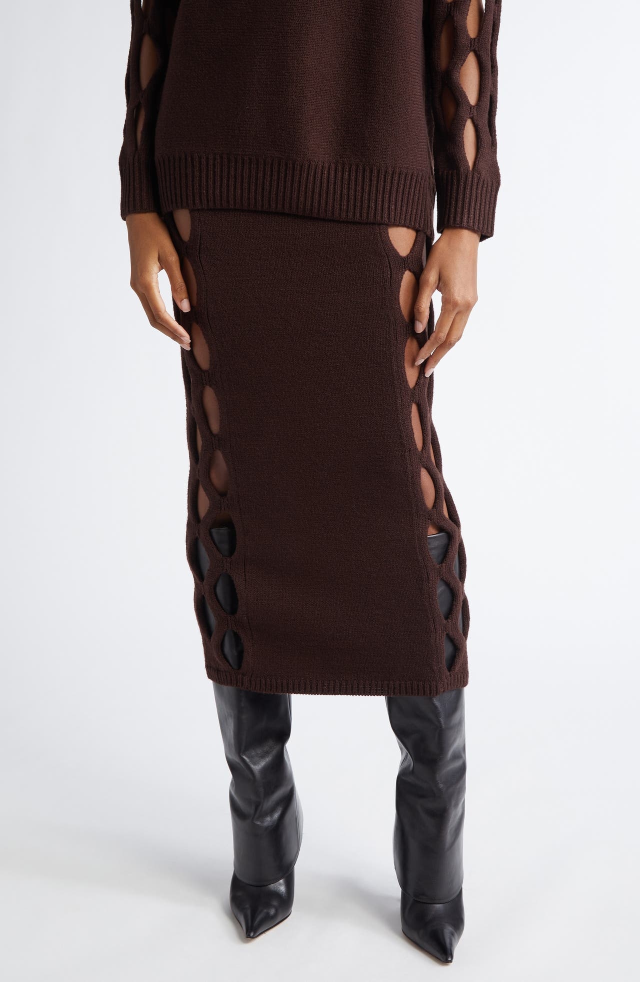 Diotima Steer Side Cutout Maxi Sweater Skirt in Coffee at Nordstrom - 1