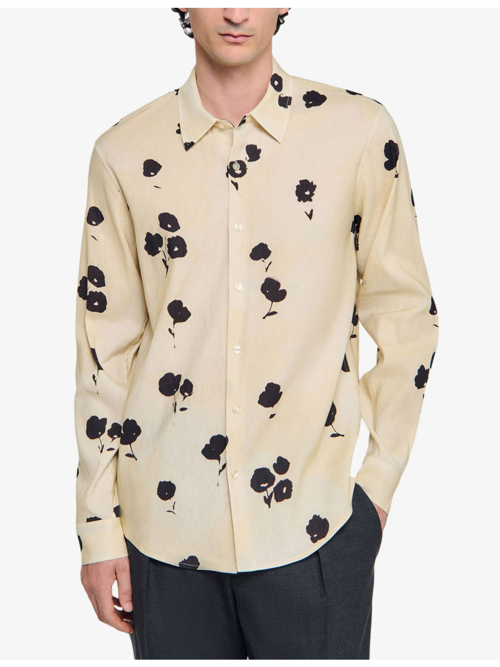 Floral-Print Pointed-Collar Linen Blend Shirt - 3