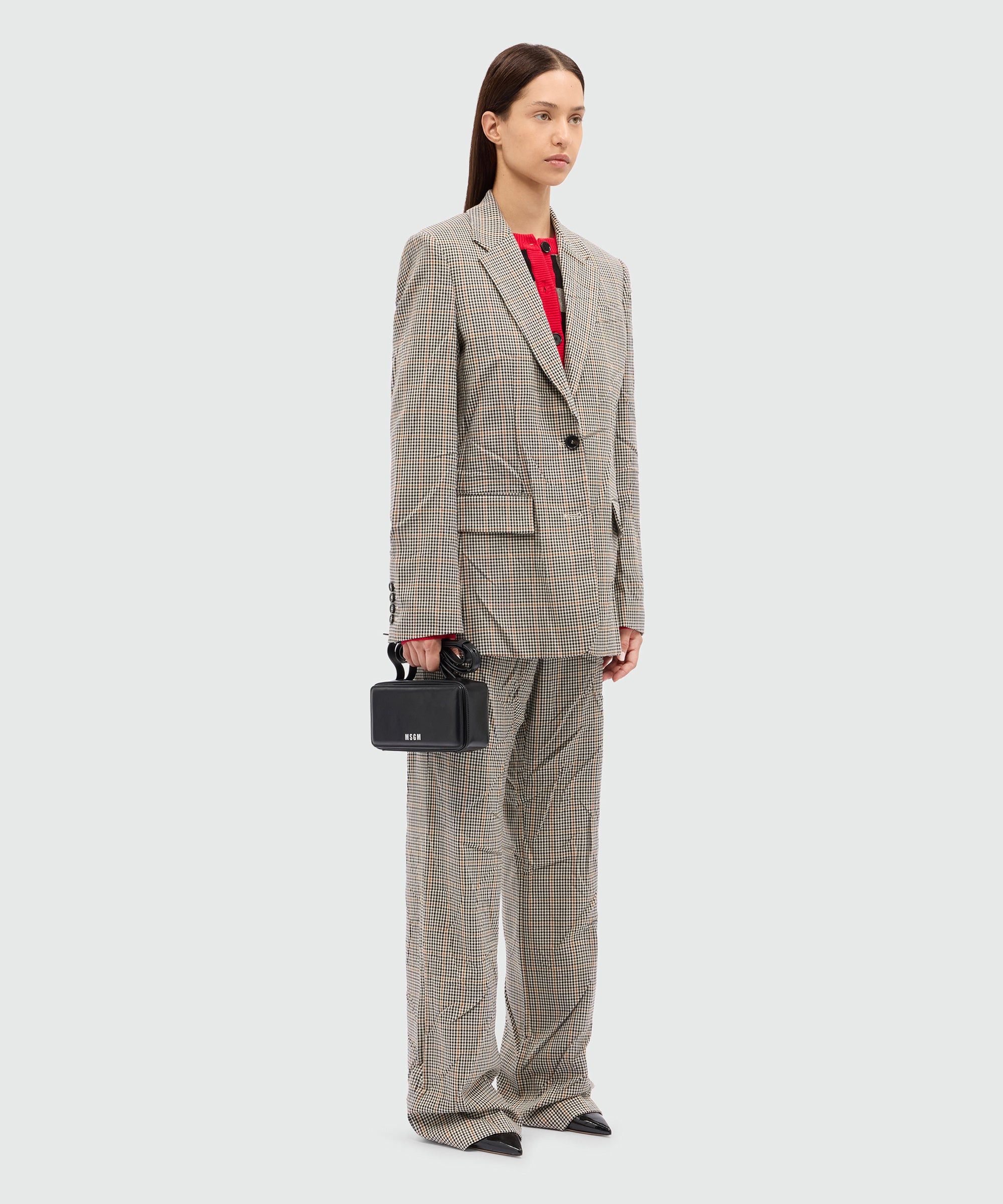 Ivory flared trousers in crumpled micro check - 4