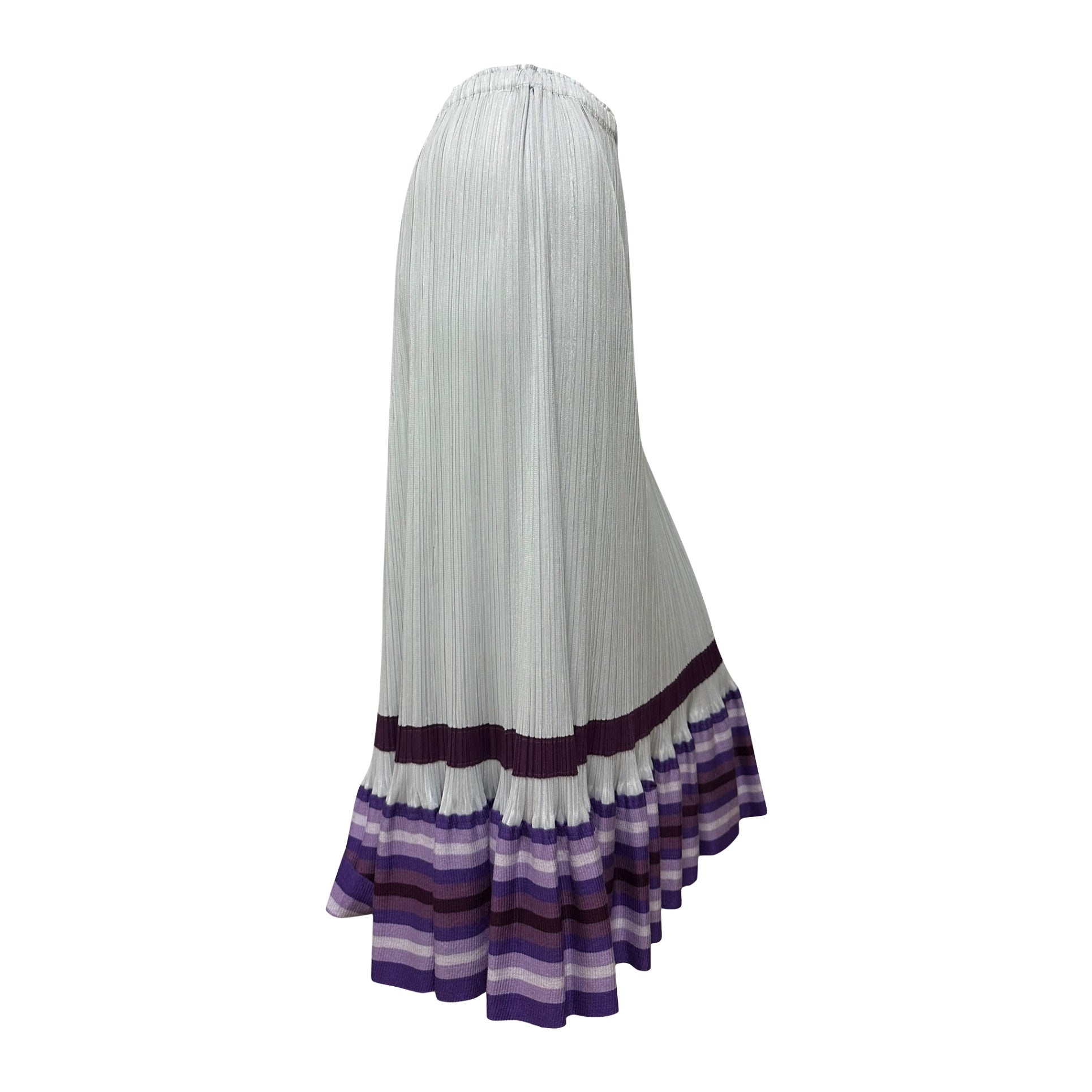PLEATS PLEASE ISSEY MIYAKE Striped Knit Trim Midi Skirt - 3