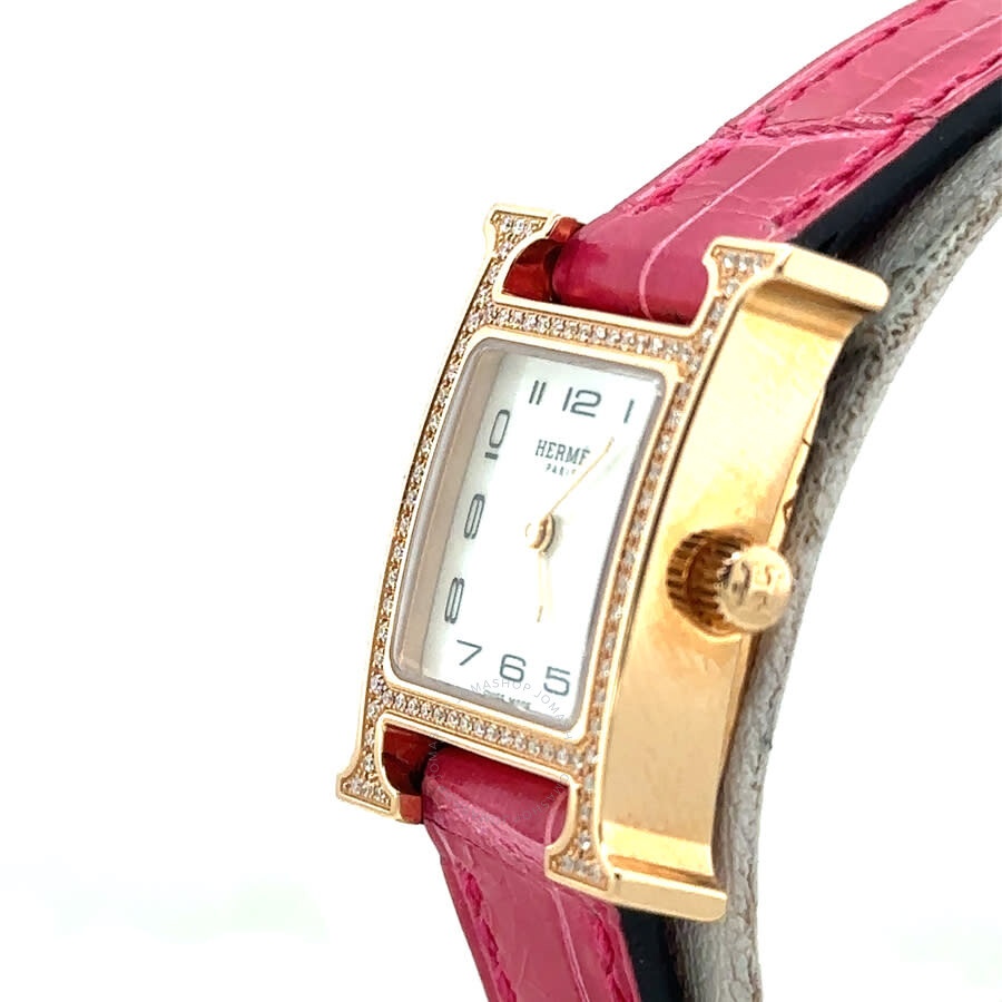 Pre-owned Hermes Heure H Diamond Mother of Pearl Dial Ladies Watch HH1.173 - 4