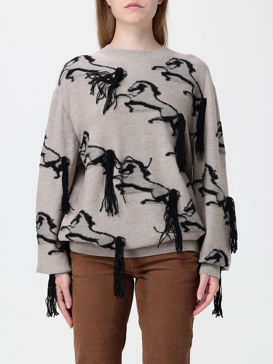 STELLA MCCARTNEY Virgin Wool Crewneck Jumper with Fringes and Embroidery - 1
