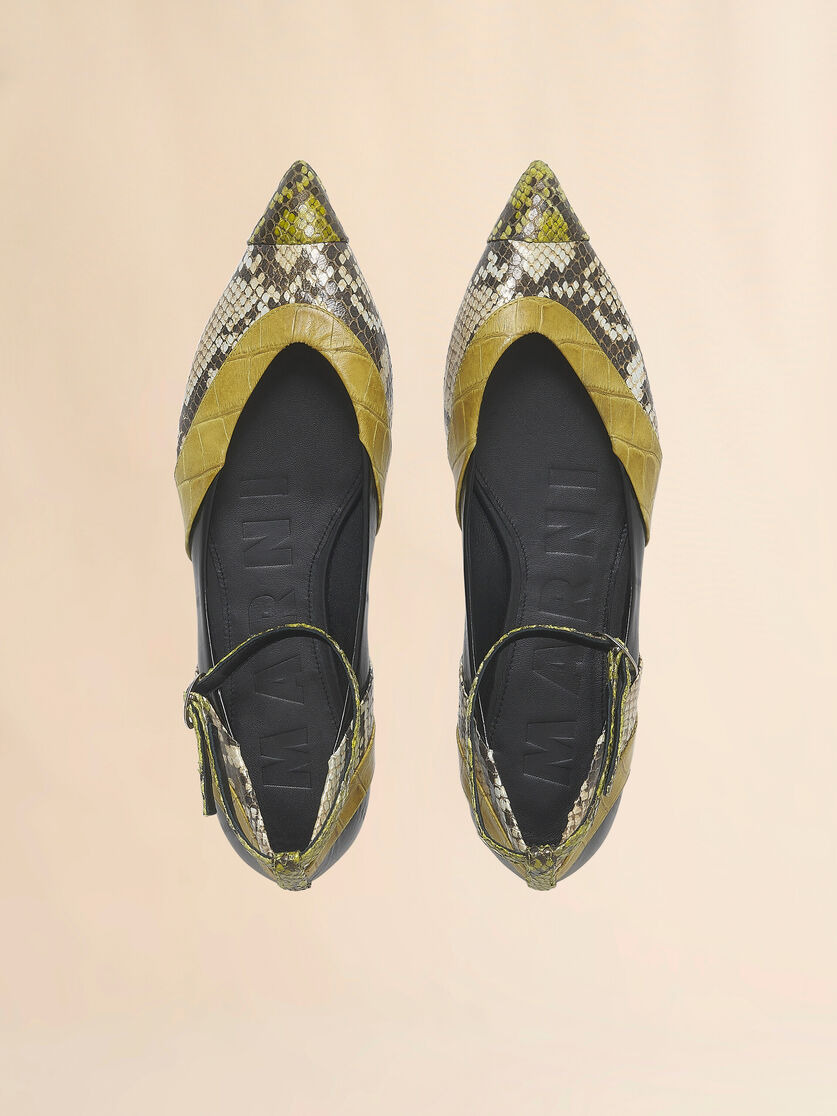 GREEN LEATHER POINTED-TOE BALLERINA - 4