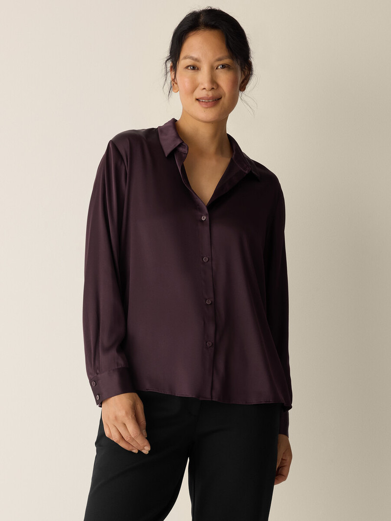 Stretch Silk Charmeuse Classic Collar Shirt 3