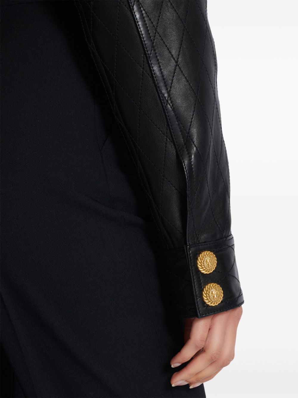 quilted leather cropped jacket - 6