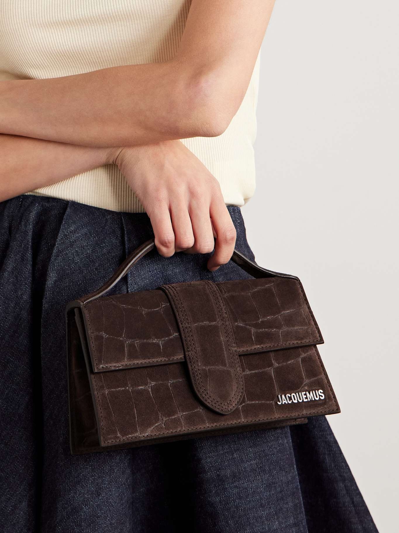 The Bambino large croc-effect suede tote Dark brown - 2