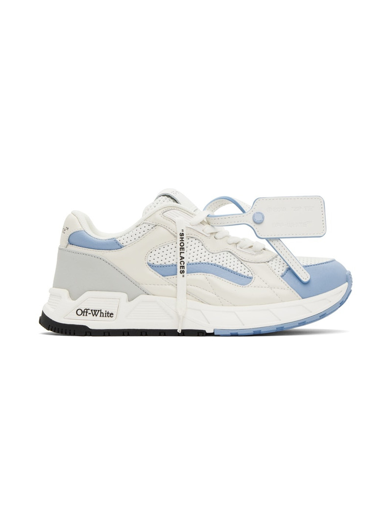 White & Blue Kick Off Sneakers - 1