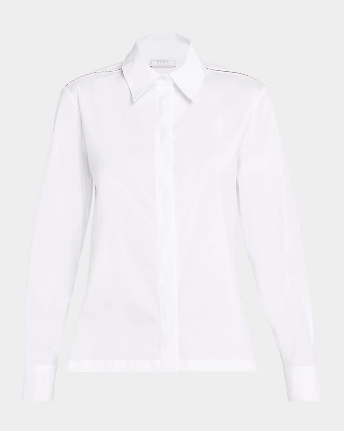 Leaf-Embroidered Concealed-Placket Shirt - 1