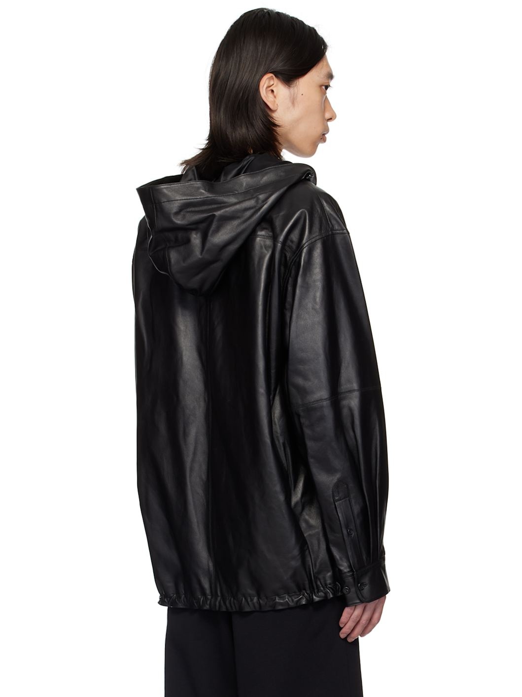 Black Hooded Leather Jacket - 3