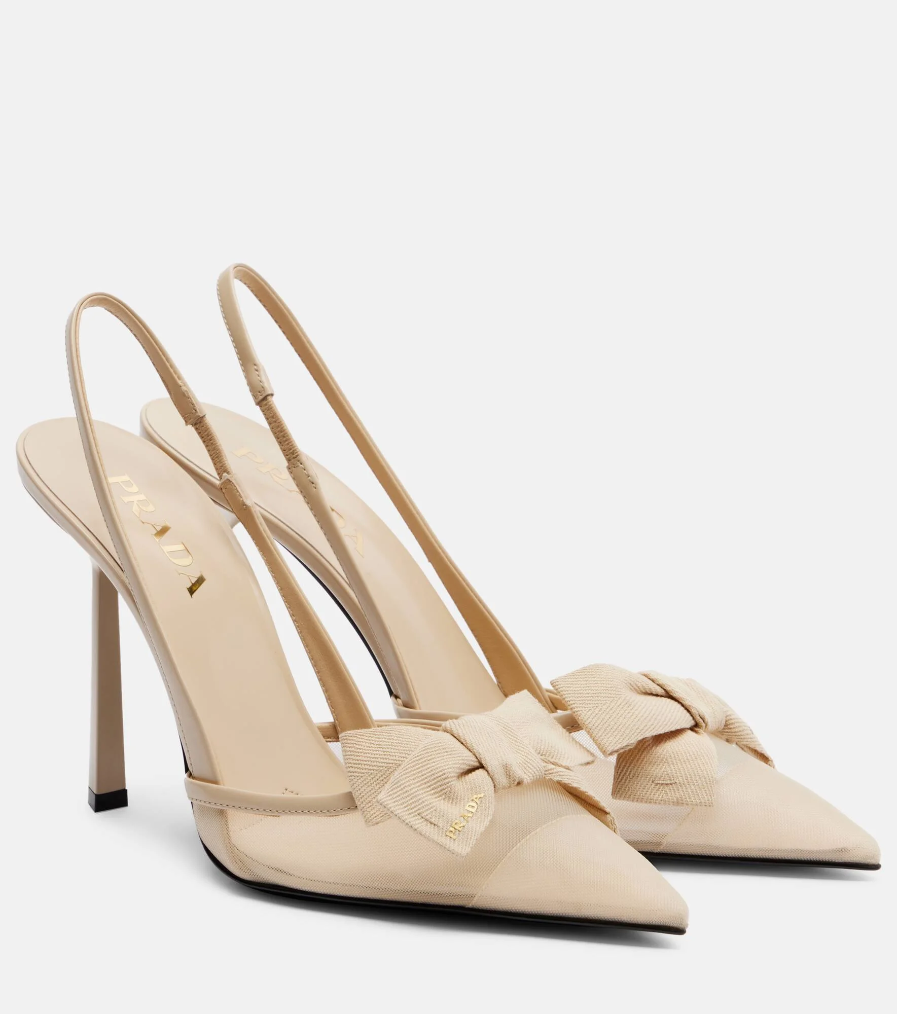 Bow-detail mesh slingback pumps - 1