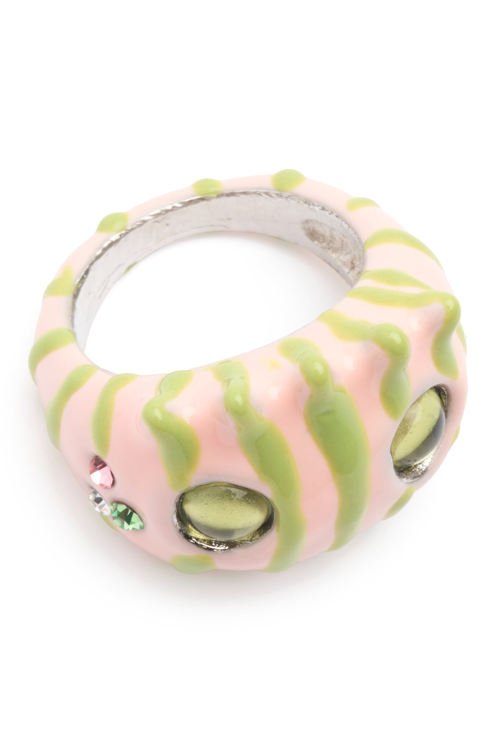 LIME PINK STRIPE LIBERTY FROG RING - 4