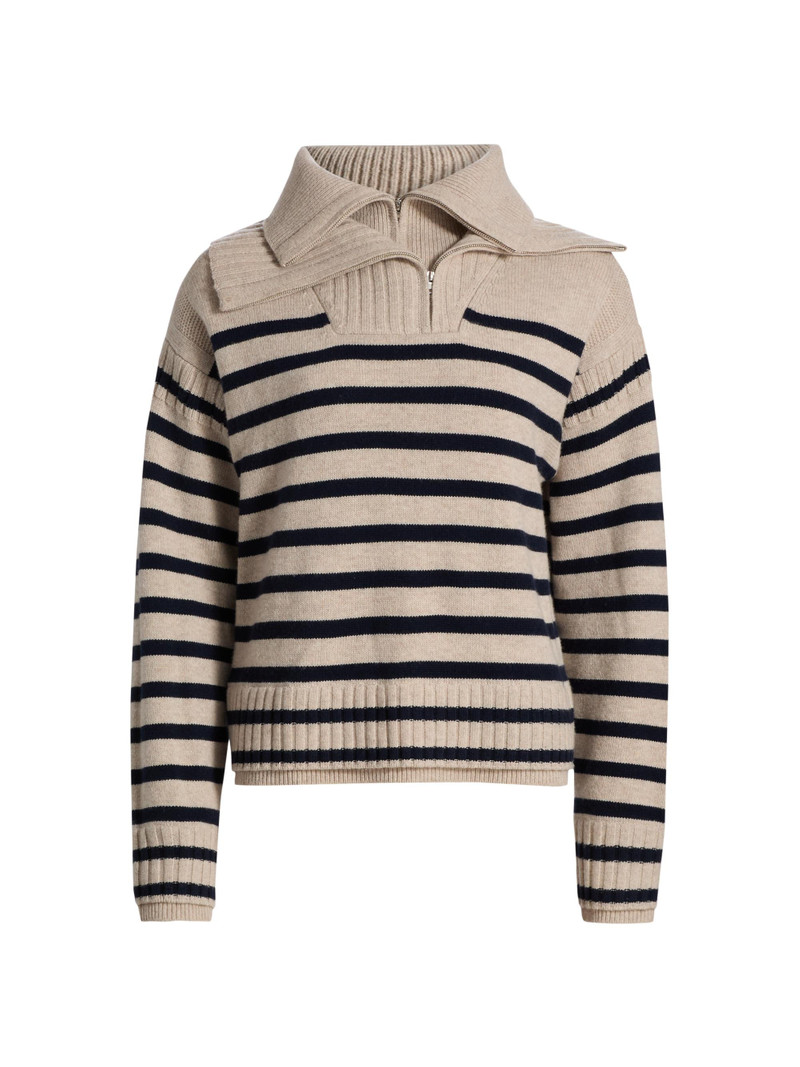 Women's Ilaria Striped Wool Half-Zip Sweater - Oat 1