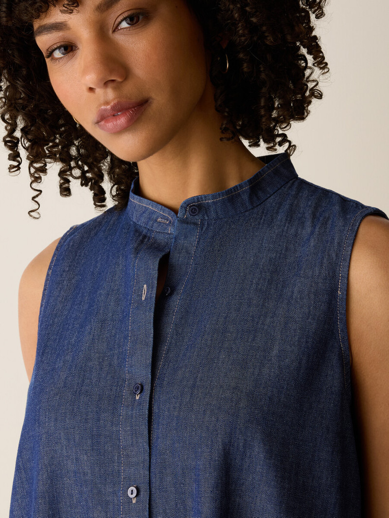 Lightweight Organic Cotton Denim Band Collar Dress 5