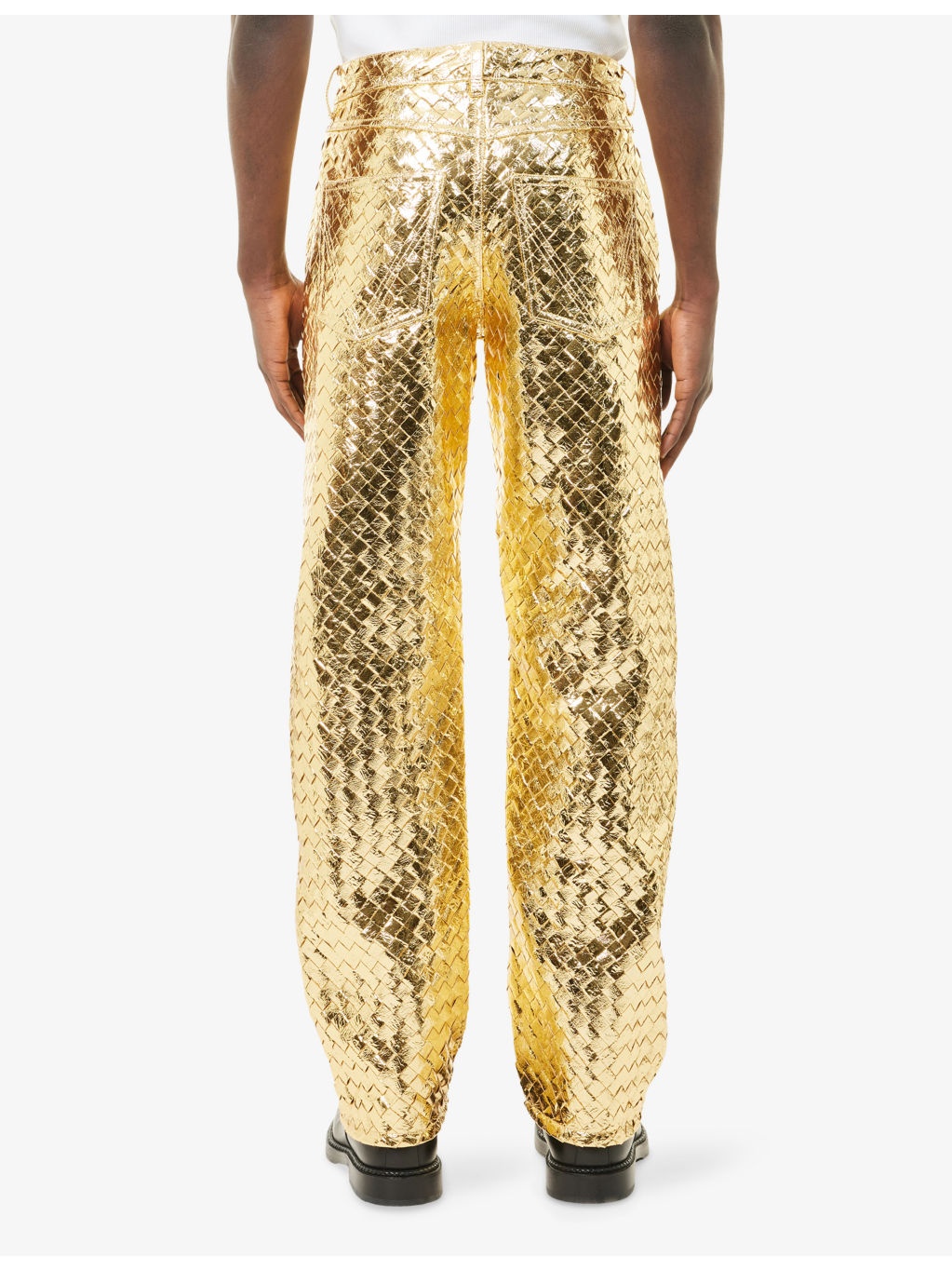 Intrecciato-Weave Straight-Leg Laminated-Leather Trousers - 4