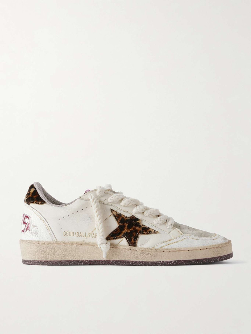 Ballstar calf hair-trimmed distressed leather and suede sneakers - 1