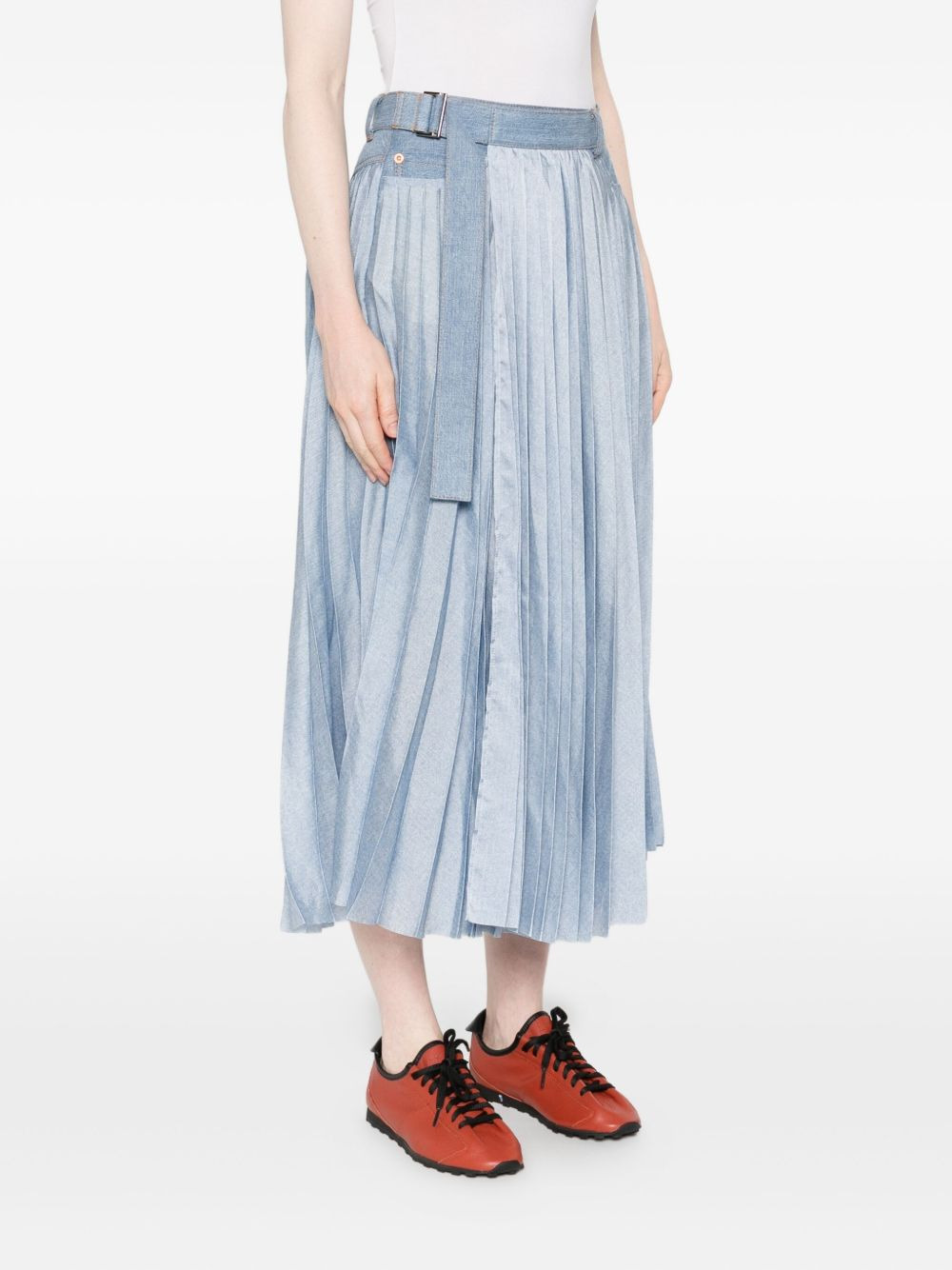 pleated belted denim midi skirt - 3