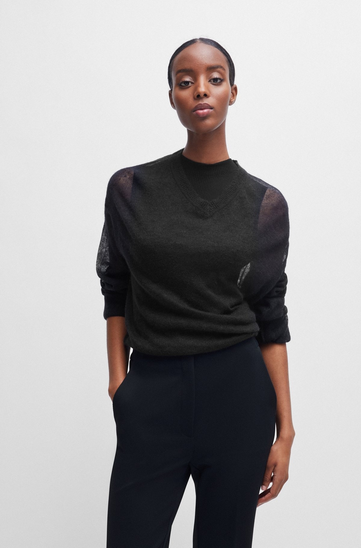 V-NECK SWEATER IN A SHEER KNIT - 2