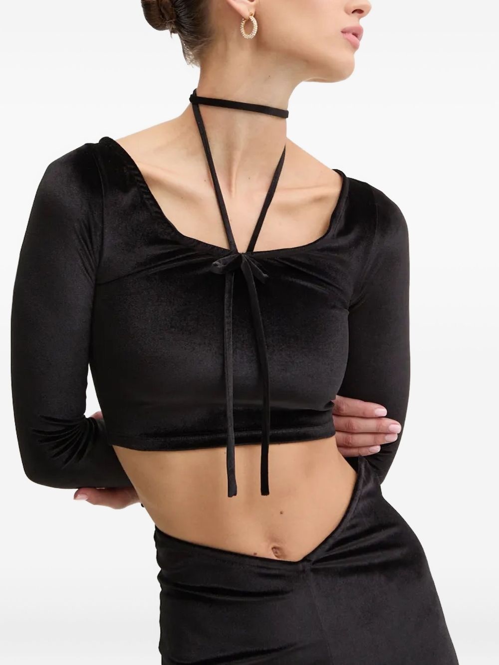 tie-neck velvet top - 4