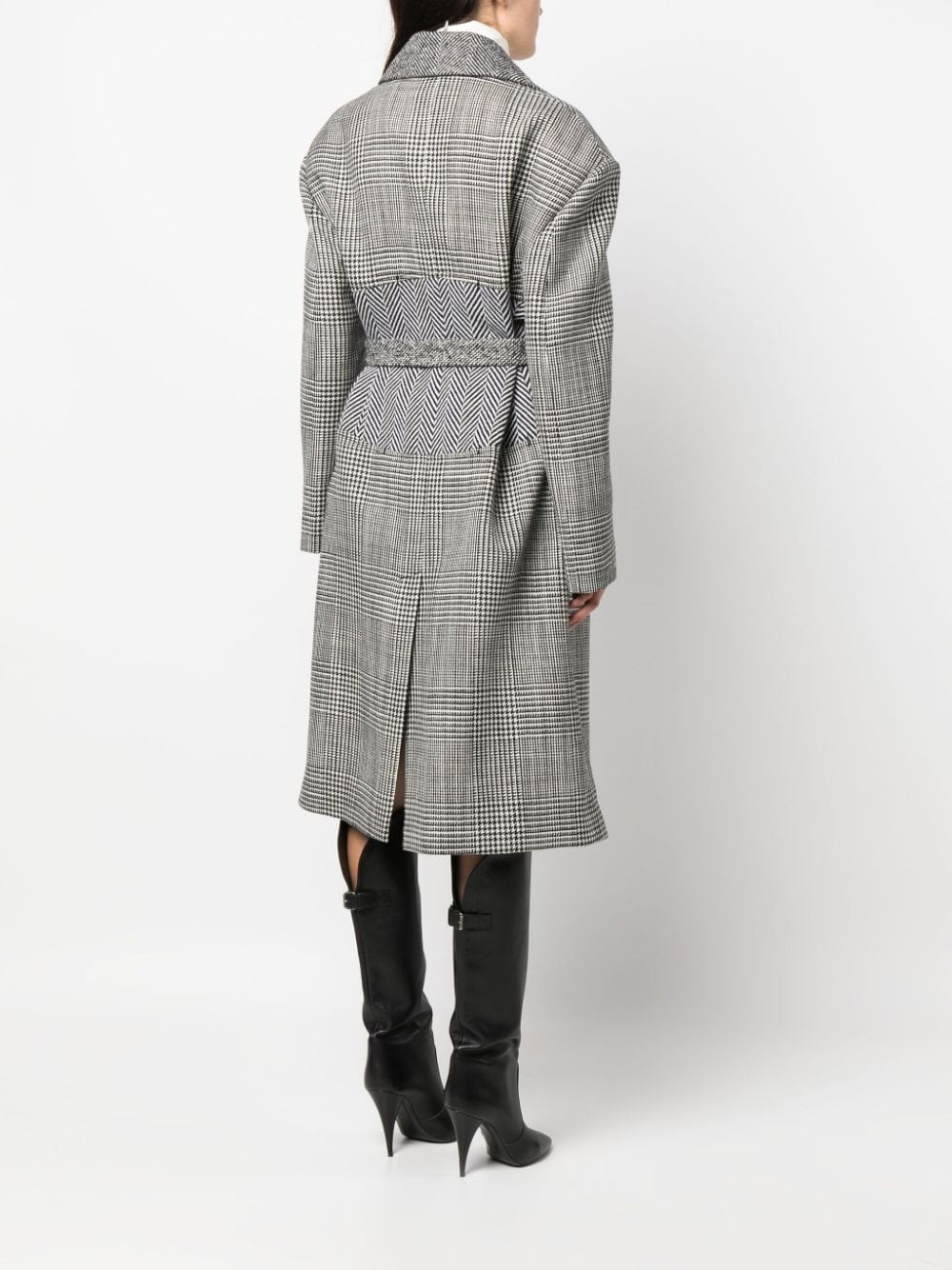 houndstooth-pattern belted coat - 4