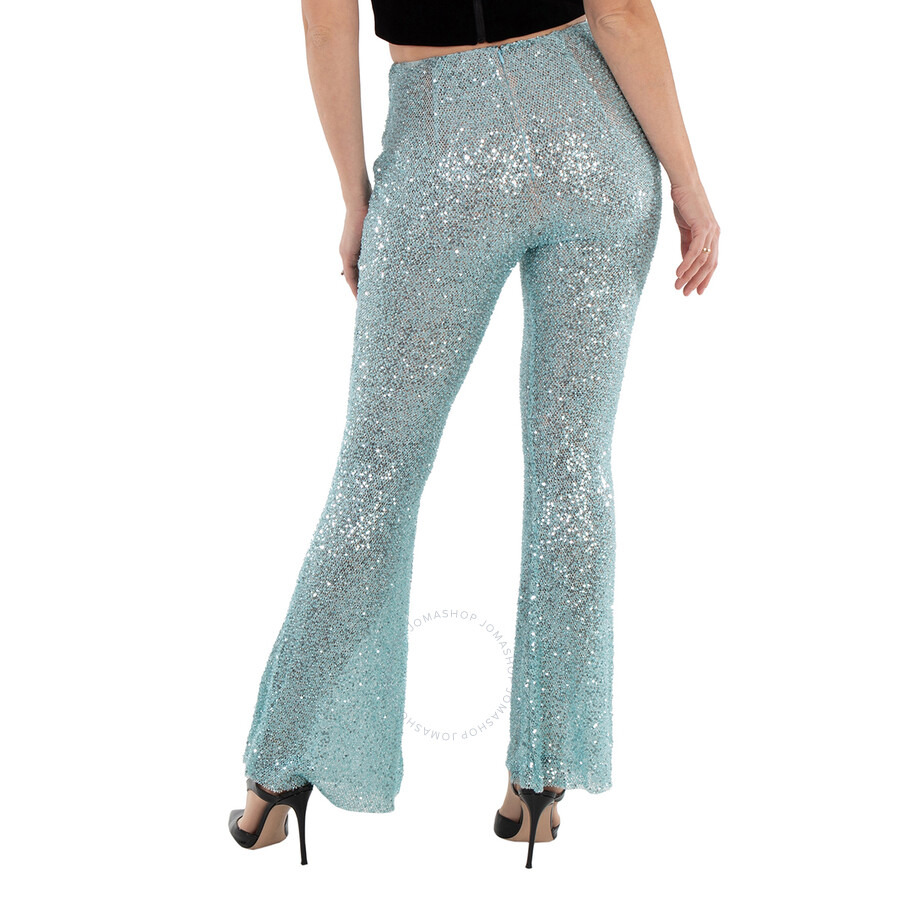 Self Portrait Ladies Blue Beaded Fishnet Flared Pants - 4