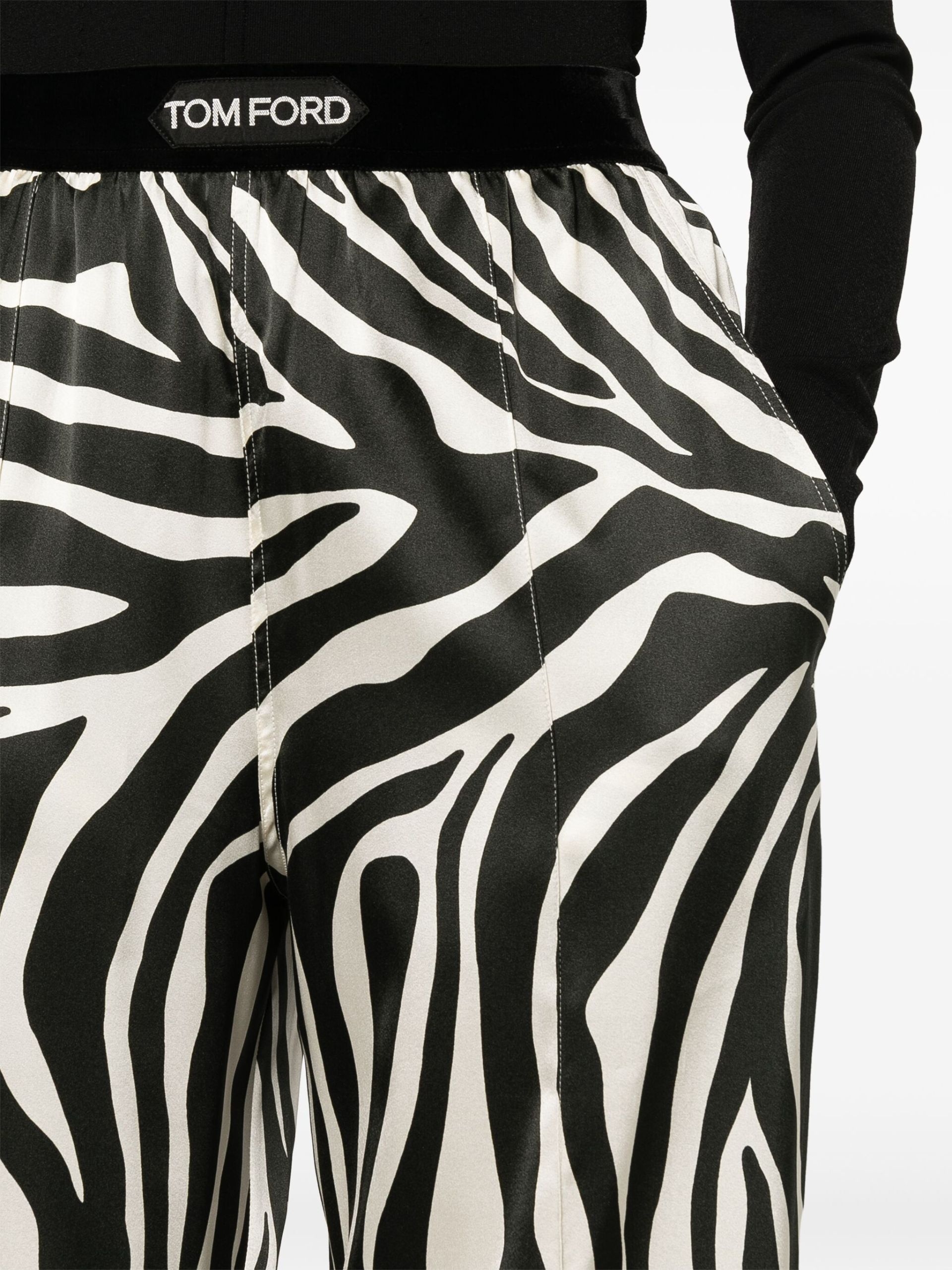 black zebra-print silk trousers - 5