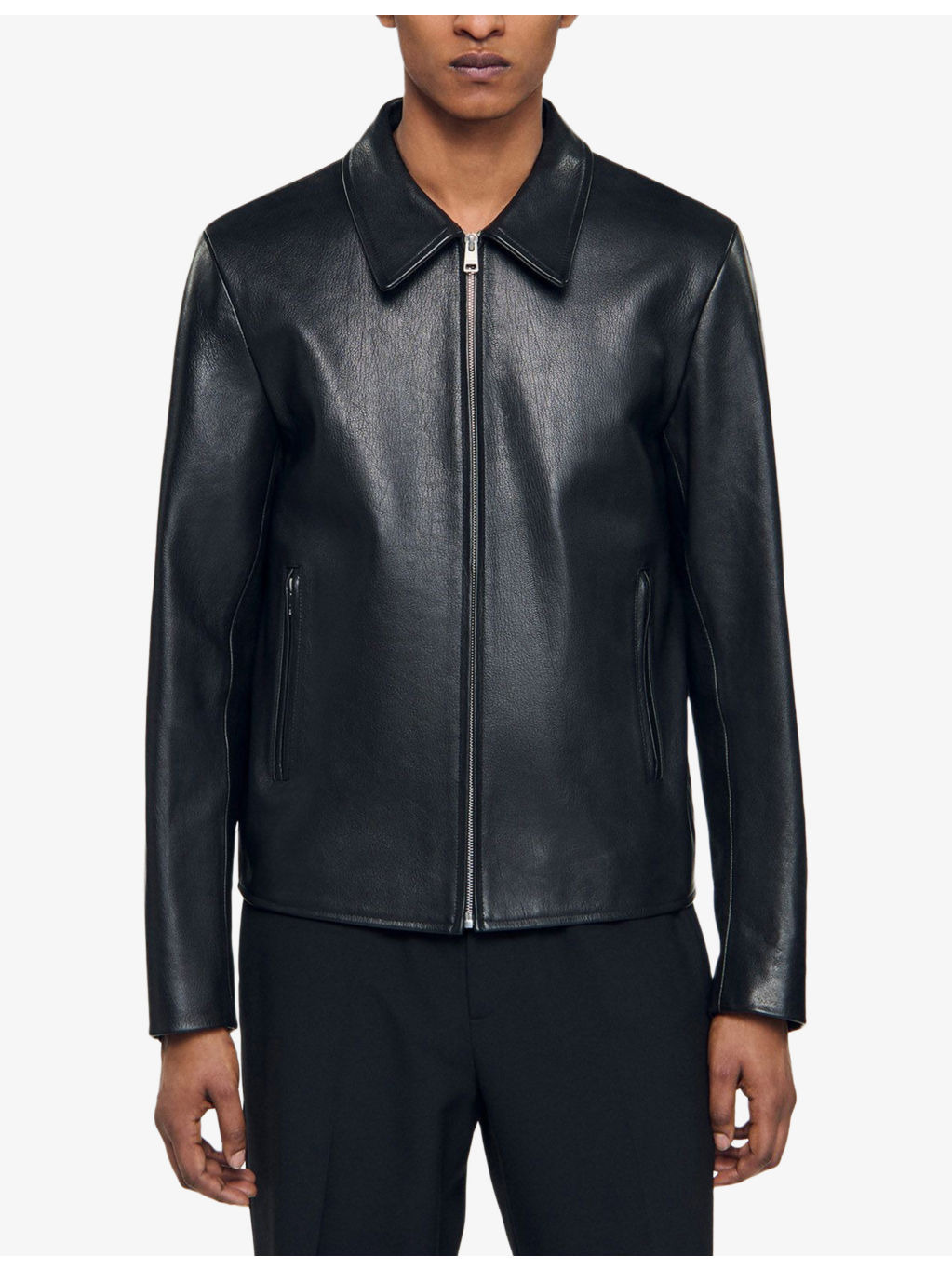 Side-Pocket Zip-Up Leather Jacket - 3