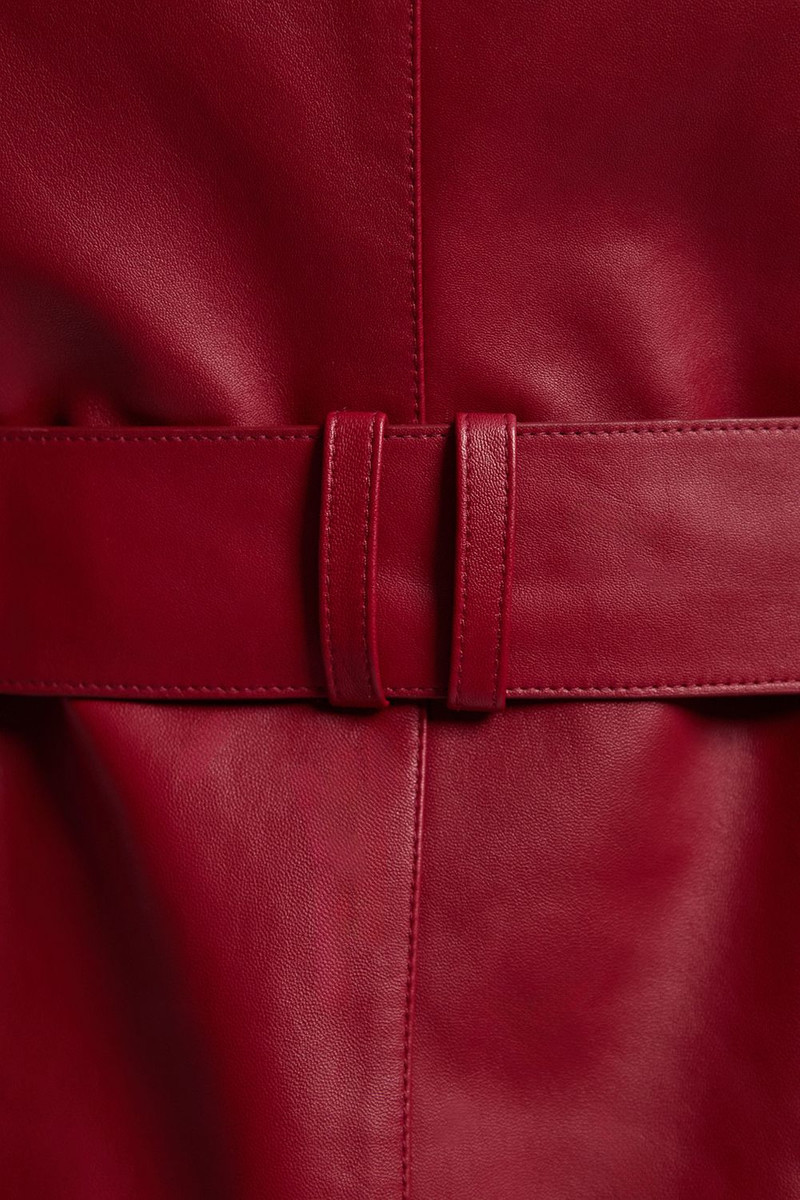 Leather Collared Belted Trench Coat 3