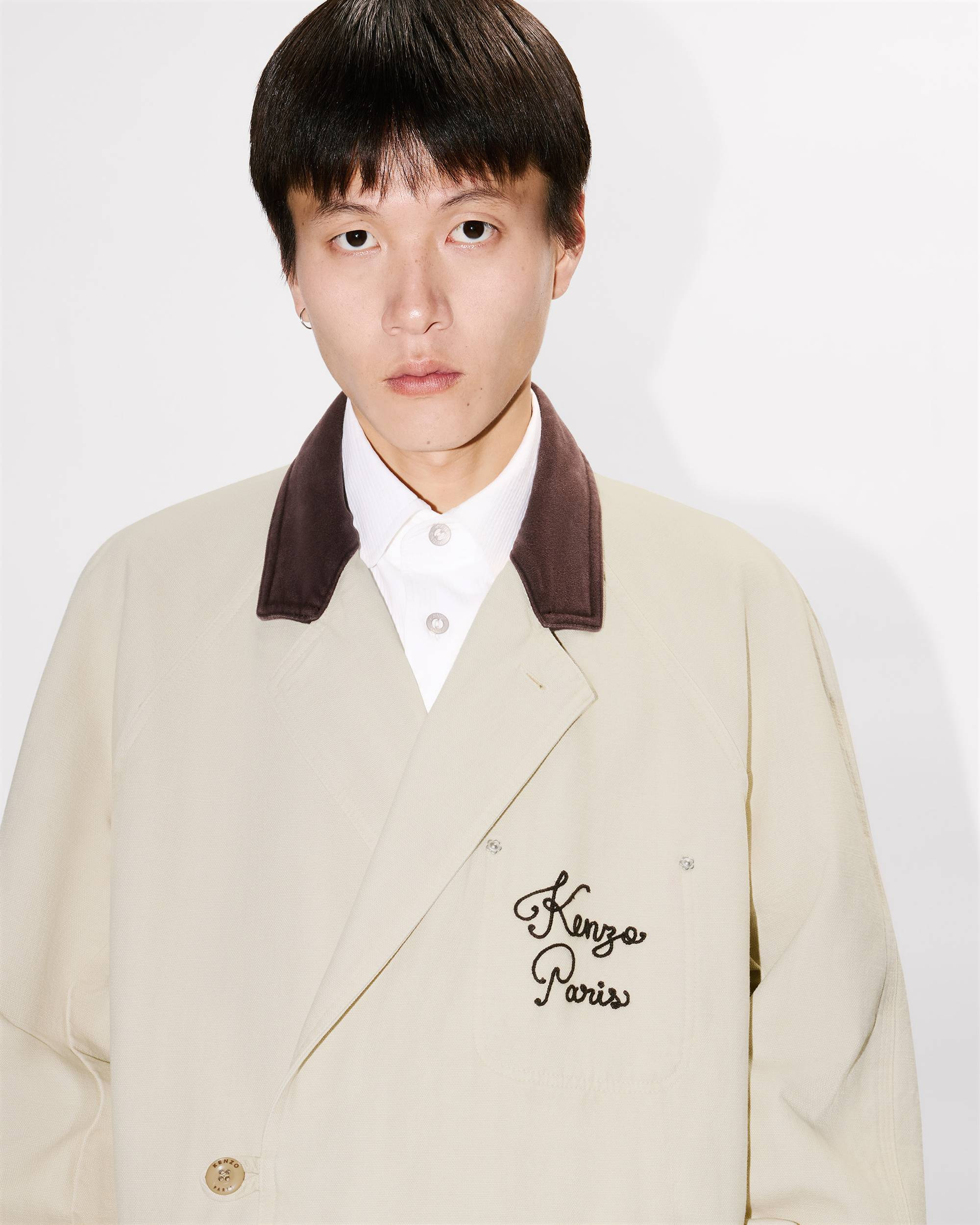 'KENZO Paris Chainstitch' wrap coat in washed cotton - 5
