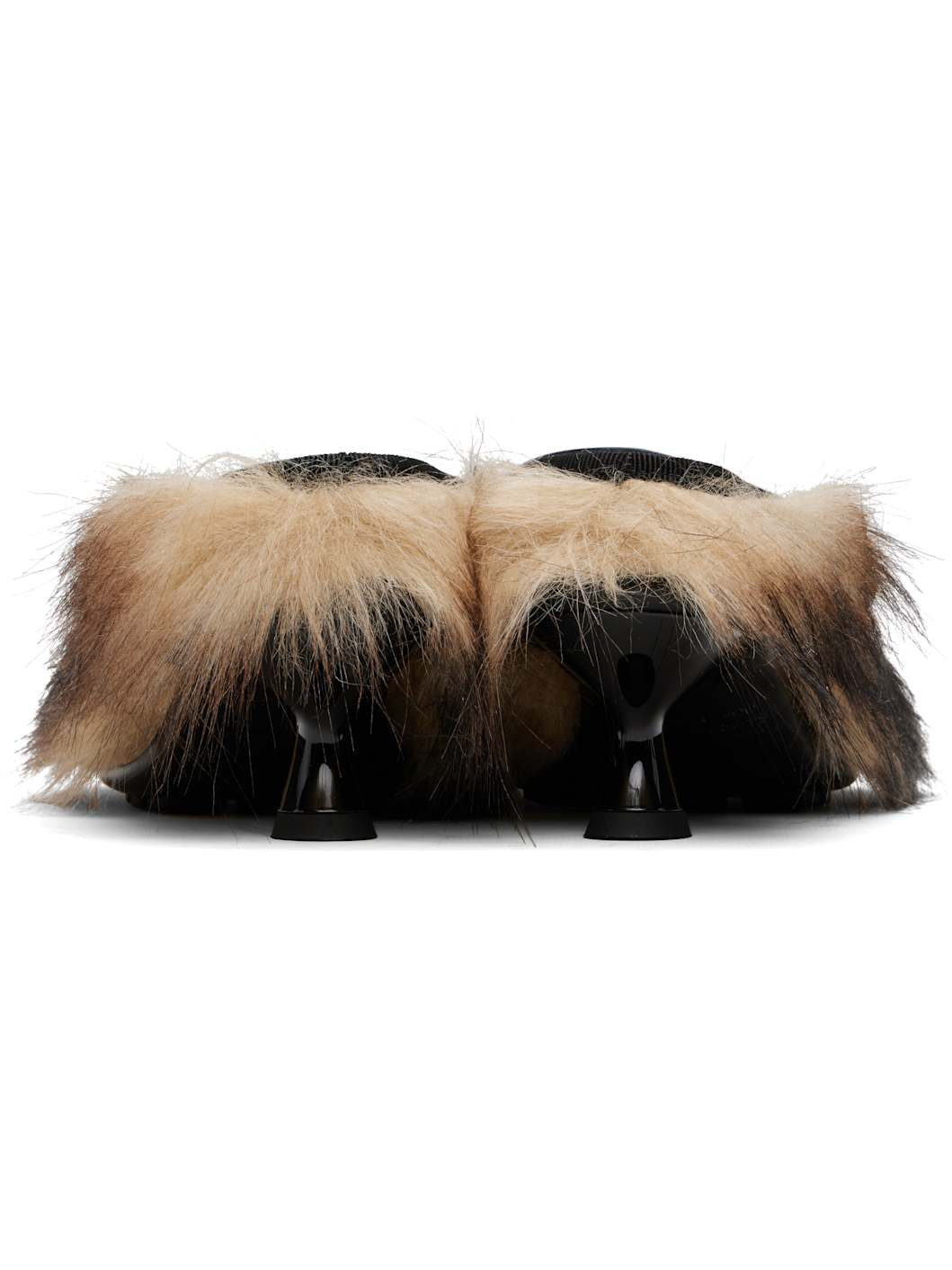 Beige & Brown Faux Fur Grip Mule Heels - 2